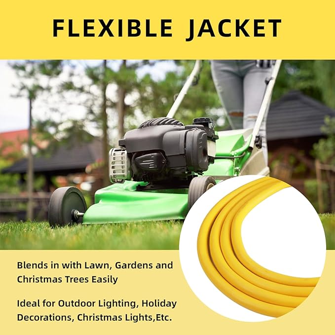EP 50 Ft Outdoor Extension Cord, 12/3 SJTW Heavy Duty Extension Cable with 3 Prong Grounded Plug, 15 AMP Power Cord for Lawn, Garden, Appliances, Yellow
