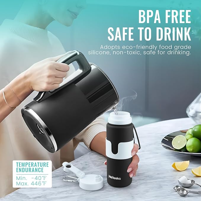 Nefeeko Collapsible Water Bottle, BPA Free 26oz Foldable Water Bottle for Travel Sports, Leak-Proof Spill-Proof Portable Water Bottles with Carabiner, Lightweight