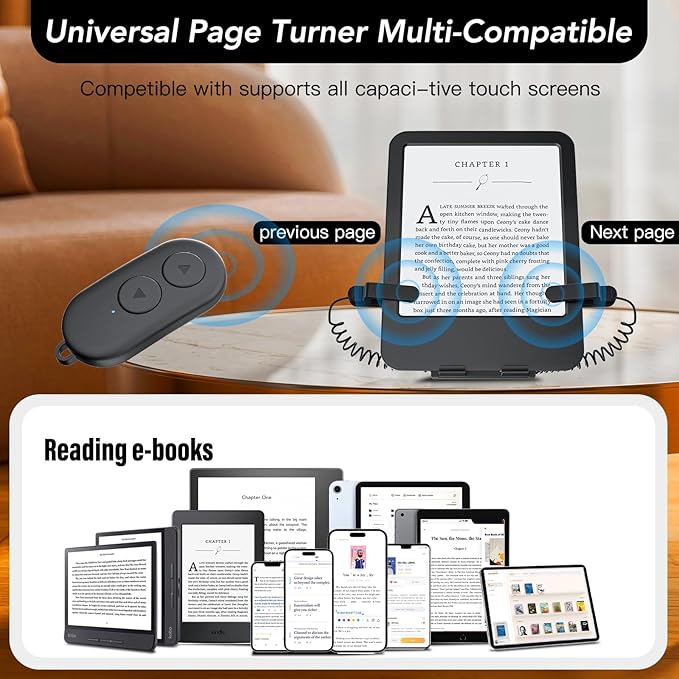 Remote Control Page Turner and Stand for Kindle Paperwhite Oasis eReaders,Clicker Page Turner Forward and Backward,Kindle Accessories for iPhone,iPad,Tablets Reading,Camera Video Record &Selfie