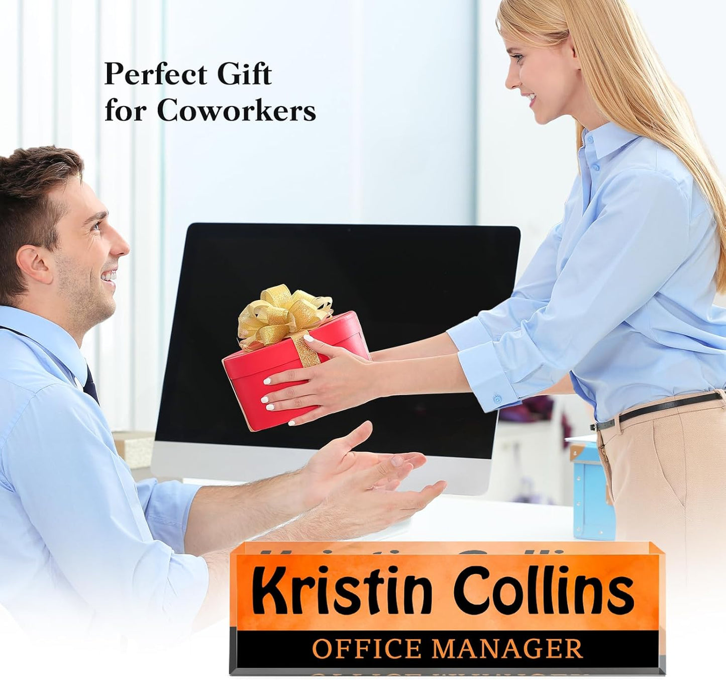 Custom Name Plate for Desk, Acrylic Office Decor For Women Men, Personalized Office Desk Accessories, Teacher Employee Appreciation Gifts For Social Worker Boss Coworkers (Sun)