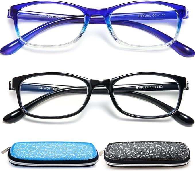 EYEURL 2 Pack Reading Glasses Blue Light Blocking Readers for Women-TR90 Lightweight Computer Reading Glasses Stylish Rectangular Frames Eyeglasses+3.5