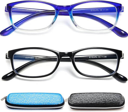 EYEURL Reading Glasses For Women - Blue Light Blocking Glasses Reduce Eyestrain - 2 Pack TR90 Frame Lightweight +0.0
