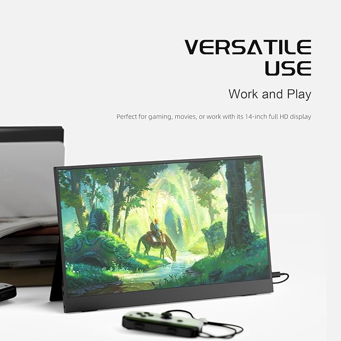Portable Monitor, 14" Small Screen with 1920x1080P, Gaming Monitor for PC/Laptop/Console, Ultra-Slim Portable Monitor, PC Screen for Office, Study & Travel with Magnetic Leather Cover