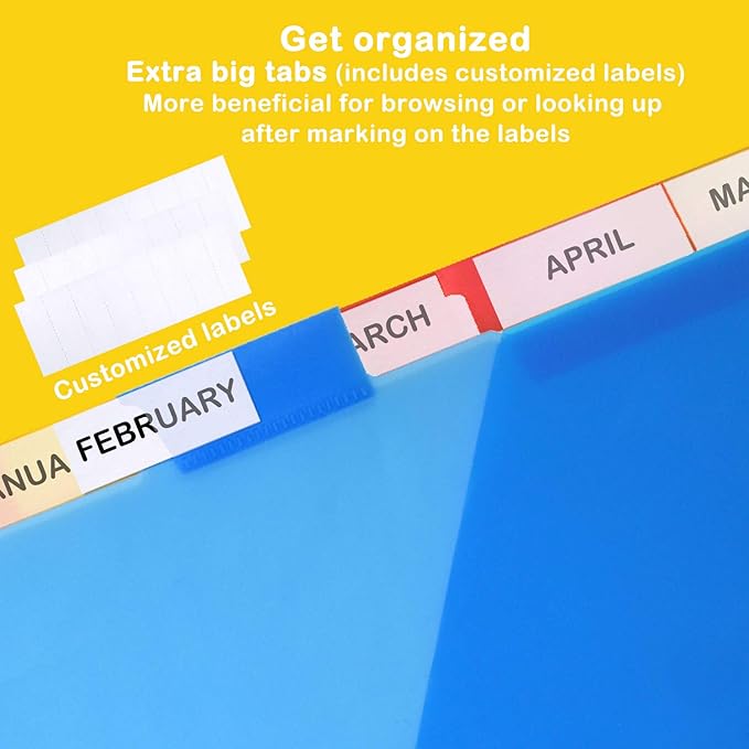 Plastic 8-Tab Dividers with Two Pockets -2 Sets, Pocket Dividers for 3-Ring Binders, Multi-Color Binder Dividers, Total 16 Tabs