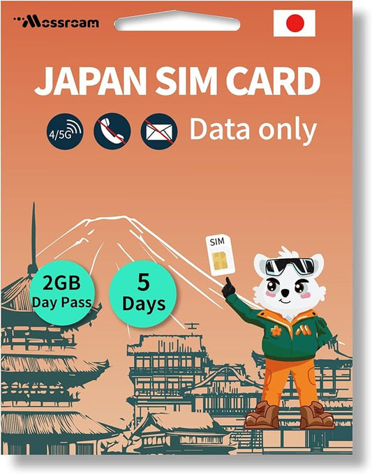 Japan SIM Card – Prepaid Data Plans | 2GB Daily,5 Days | High-Speed 4/5G LTE | No Daily Restrictions | Perfect for Tourists & Business Travelers