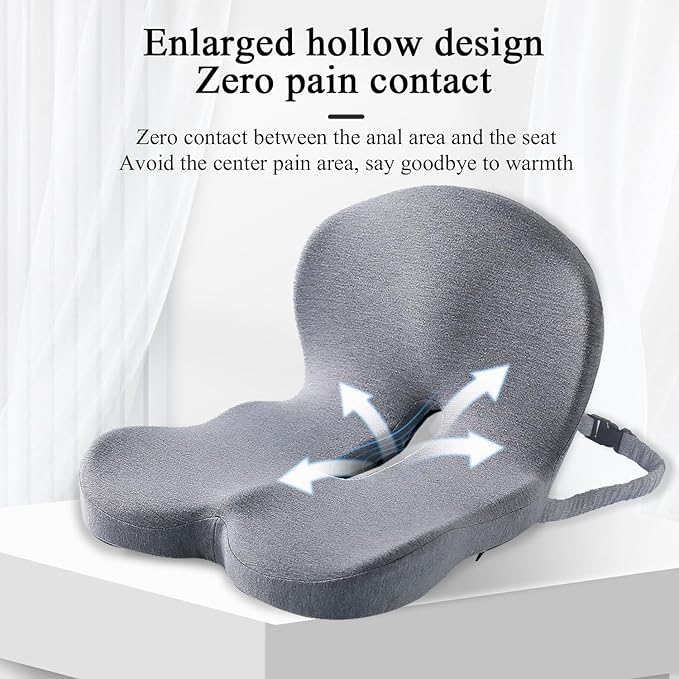 Seat Cushion for Truck Driver, Memory Foam Truck Seat Cushion with Adjustable Strap – Ergonomic Back Support & Sciatica Relief for Long Drives, Semi Truck Accessories, Light Gray