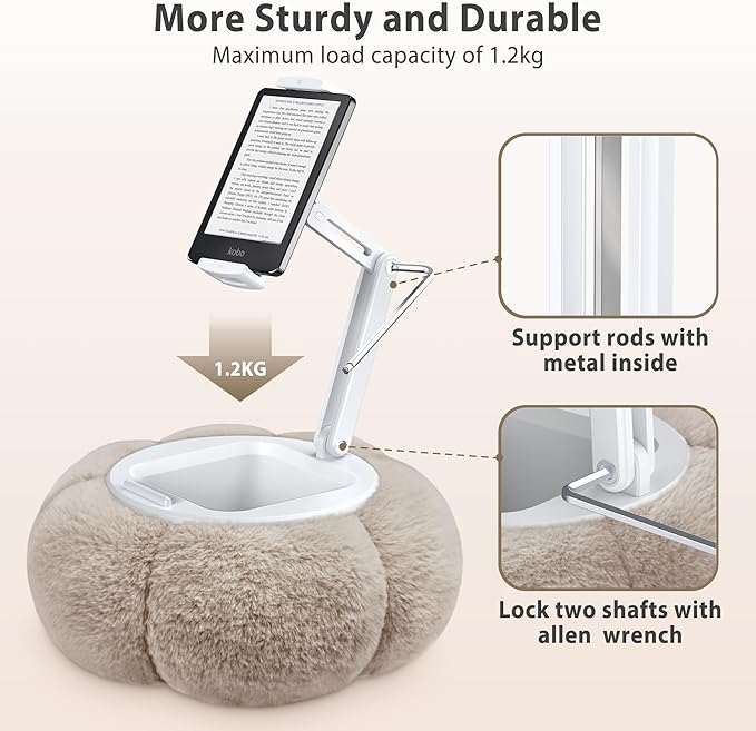 CreaDream Pumpkin Tablet Pillow Stand Holder for Kindle iPad, Adjustable Phone Pillow Stand for Lap Bed with Detachable Snack Bowl, Compatible with 4.7"-13" Tablet, iPad, iPhone, Samsung Tabs, Kindle