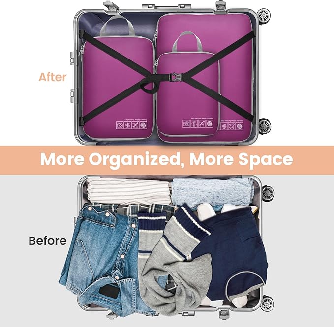 Cambond Compression Packing Cubes for Travel Women - Travel Bags Luggage Organizers Travel Essentials Compression Cubes for Travel Carry on Suitcases Organizer