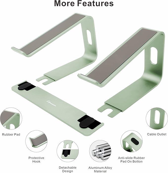 Ergonomic Aluminum Laptop Mount - Adjustable Computer Stand for MacBook Pro/Air HP Lenovo Samsung Dell - Fits 10-17.3" Laptops (Apple Green)