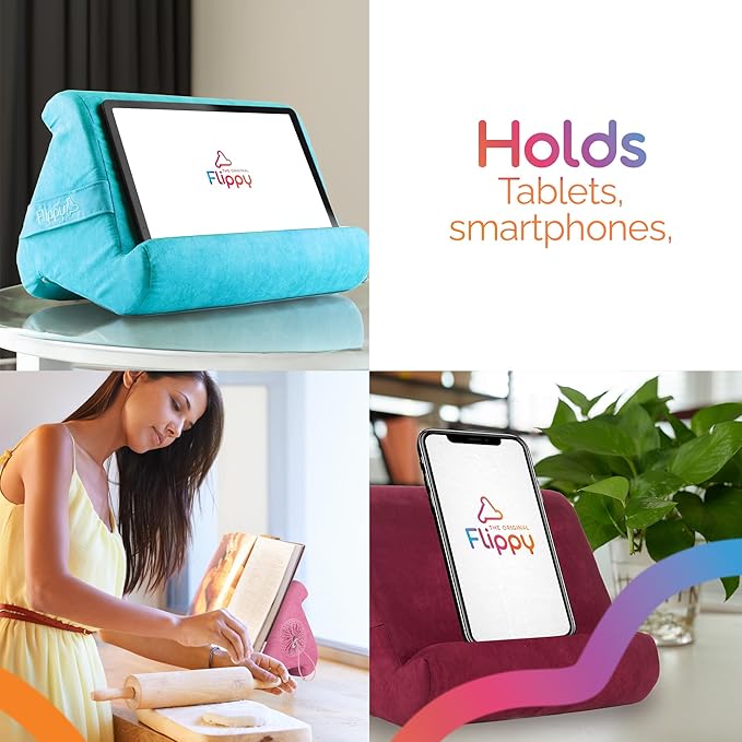 Flippy Tablet Pillow Stand - Cushion Tablet Stand & Holder, Bed Support for Lap and Desk, Compatible with Phone & Book Reading: Kindle, iPad Pro, iPhone & Samsung - True Blue