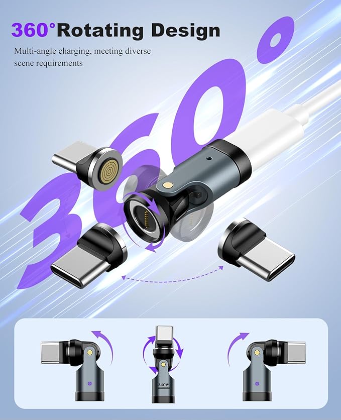 TiMOVO USB C Magnetic Adapter, (2 Pack) PD 240W Charging, Data Transfer, Right Angle C to C Adapter Extender for iPad/iPhone, Gray