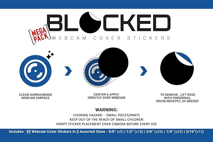 Stackable Webcam/Camera Vinyl Covers | 95 Low-Tack Restickable Webcam Stickers | 5-Sizes | Black 95-Pack (Ultra Glossy)