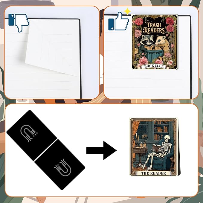 Skeleton Tarot Magnetic Bookmark Gifts - Wxiben 16 Pcs Gothic Skull Reading Bookmarks Magnetic Funny Horror Skeleton Book Markers Magnets Page Clip Gift for Women Men Reader Students Teacher Office