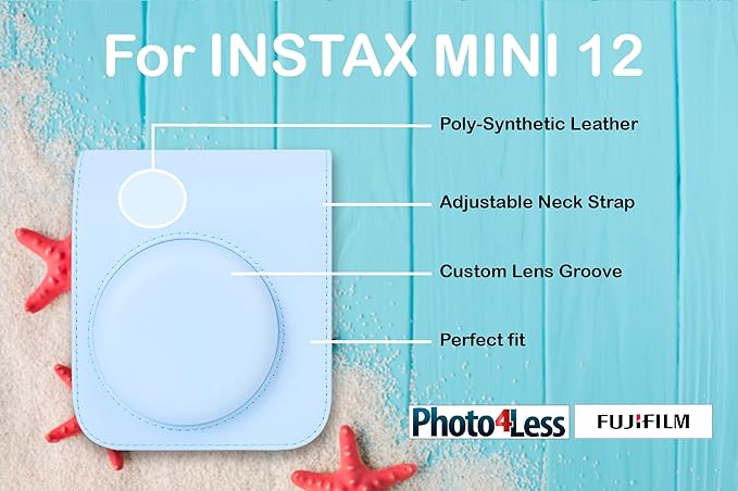 Fujifilm Instax Mini 12 Instant Film Camera Pastel Blue, Fujifilm Instax Mini Twin Pack Instant Film 20 Prints, Protective Case, Gift Bundle