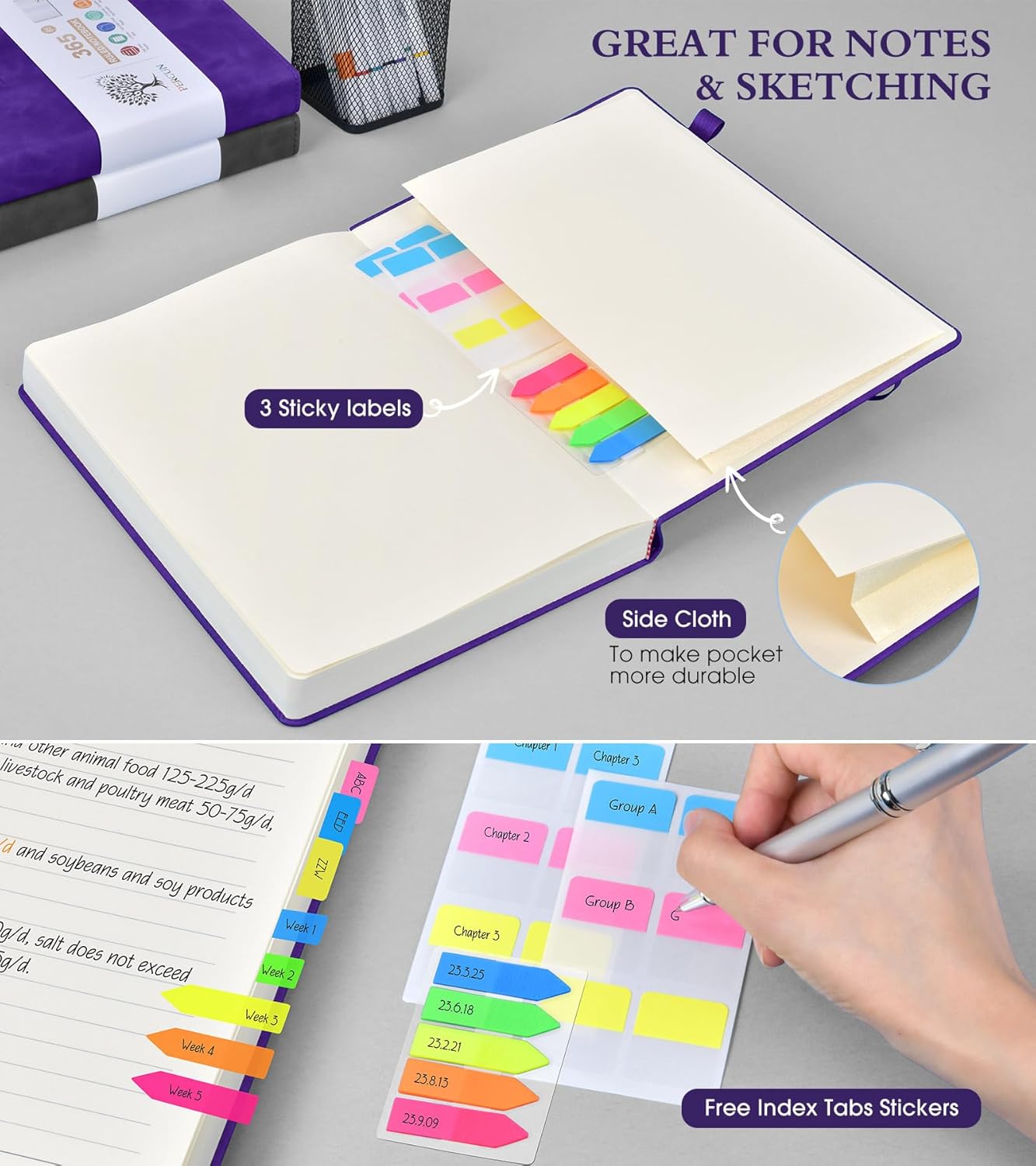 A4 Lined Journal Notebook，365 Page Large Leather Journals for Writing Women Men，Hardcover Notebook with 100Gsm Thick Pages for Travel，Work，School，College Ruled, Daily Diary (8.5" x 11.4")