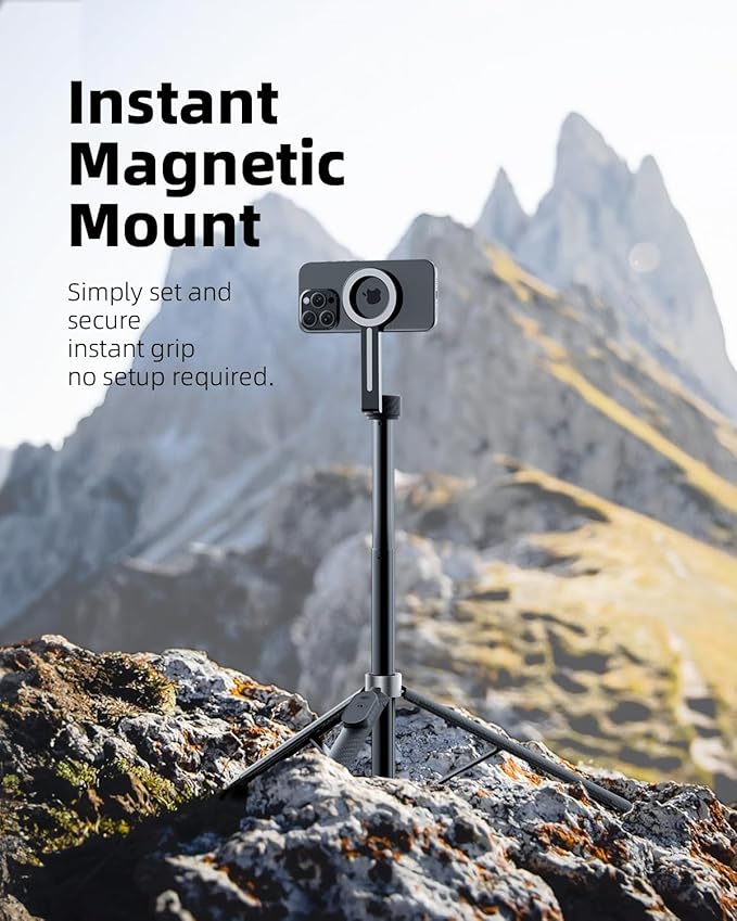 TODI 65" Magnetic Tripod for iPhone with Remote, Selfie Stick for iPhone Magsafe, Cell Phone Tripod Stand for Recording, Travel Tripod Compatible with 16/15/14/13/12 Series (Black Silver)
