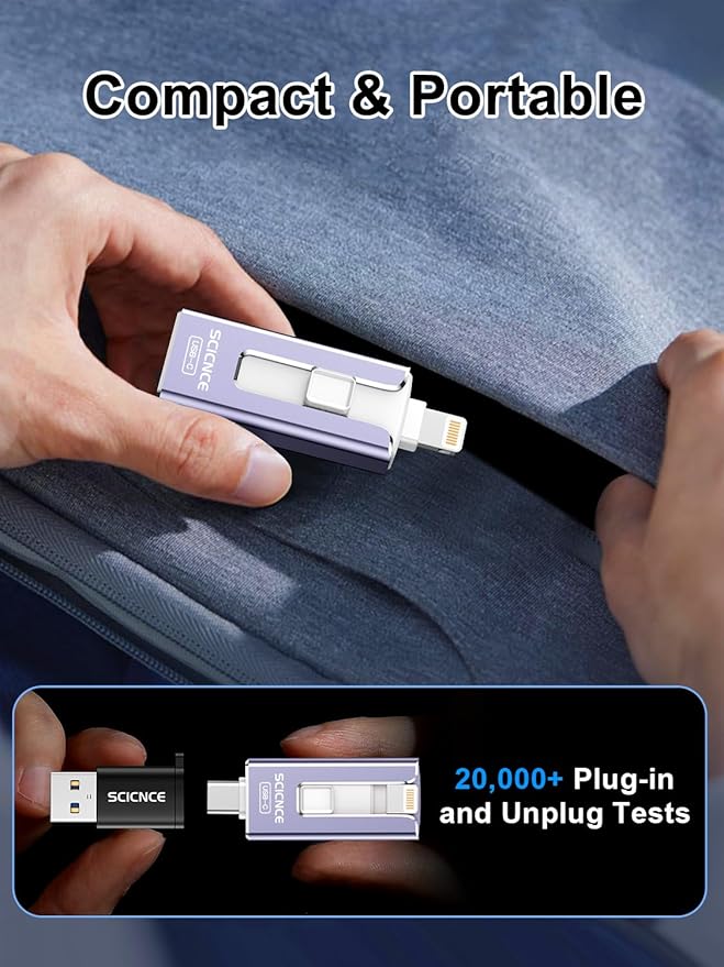 SCICNCE 256GB Flash Drive Intended for iPhone, USB Memory Stick Storage Backup for Photos Videos, Plug and Play No APP Required, Compatible with iPhone iPad Android and Computers (Purple)