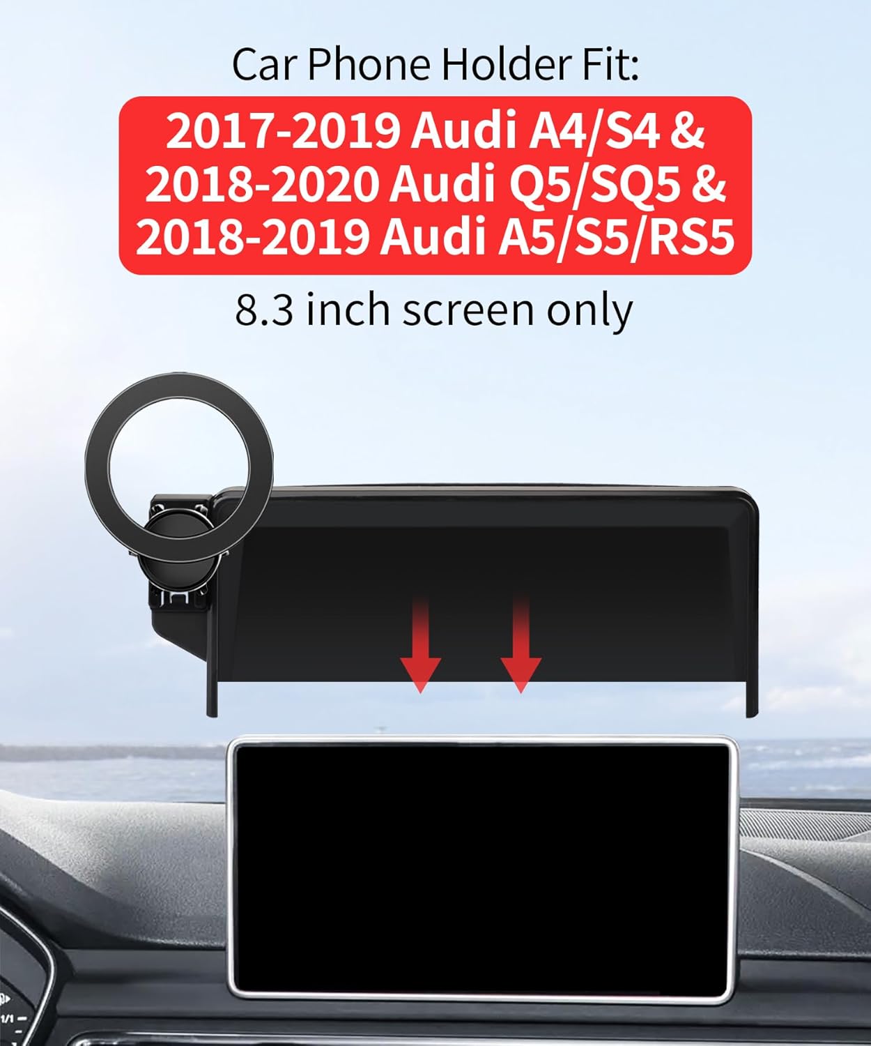 Car Phone Holder for 17-19 Audi A4&S4 / 2018-2020 Q5&SQ5 / 18-19 Audi A5&S5&RS5 Accessories 8.3-inch Screen Fixed Clip, Phone Mount Compatible with MagSafe, 360° Rotation Cell Phone Holder