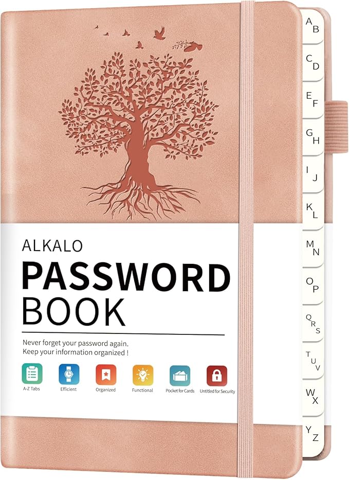 Password Book with Alphabetical Tabs, 4.5"x5.9"Small Pocket Password Keeper Book, 160 Pages/100GSM Hardcover Notebook, Password Organizer for Internet Website Address Login