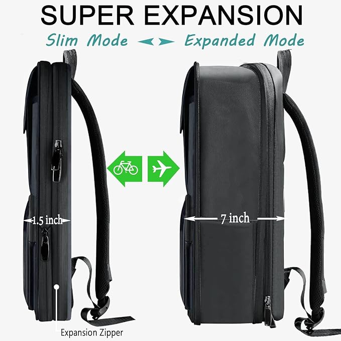 Slim & Expandable Laptop Backpack 15.6 Inch, Computer Rucksack Water Resistant Bag, Anti-Theft Travel Daypack for Men and Women-Gray