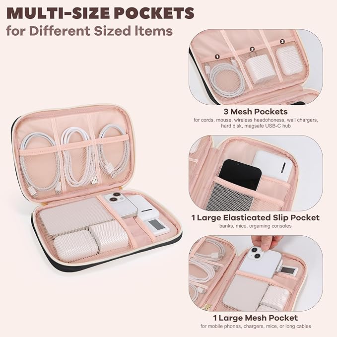 Electronics Organizer Travel Case, Charger Bag Cord Organizer Travel, Compact Tech Pouch Cable Organizer Bag for Charger, Cords, Phone, Headphones, Flash Drive, SD Card (Black, Small-Single Layer)