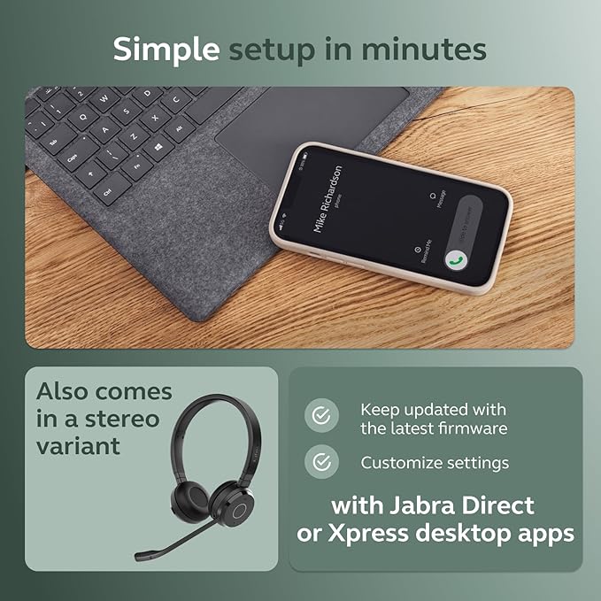 Jabra Evolve 65 TE (Third Edition) Wireless Single-Ear Headphones - Noise-Canceling Mic, 16 hr Battery Life, Dual Connectivity, MS Teams Certified, Supports Other Platforms, Black