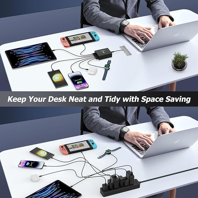 USB C Charger Block, Costyle 125W 6 Port Super Fast Charger Type C Charging Block Station Hub Multiport USB C Wall Charger Power Adapter for Samsung S25 S23 S24 Ultra S22 S21 Z Fold Flip,Tab S10+/S9