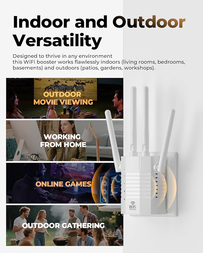 WiFi Extender Signal Booster,WiFi Extender Supports 105 Devices, 1.2Gbps Home Signal Booster,Dual Band 5GHz/2.4GHz, WiFi Booster Up to 12880 Sq.ft, EasyMesh Compatible, One Ethernet Port