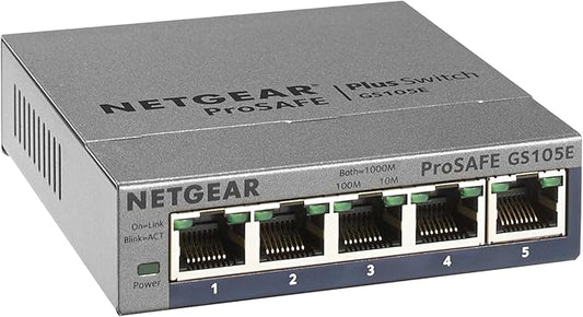 NETGEAR 5-Port Gigabit Ethernet Easy Smart Managed Switch (GS105Ev2) - Managed, Desktop or Wall Mount, and Limited Lifetime Protection