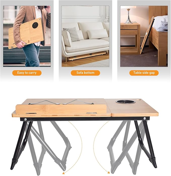 wishacc Book Stand for Reading in Bed, Bamboo Laptop Stand Adjustable Book Holder Tray with Page Paper Clips Multi Angles Adjustable Cooking Bookstands for Textbook Recipe Magazine Tablet Portable