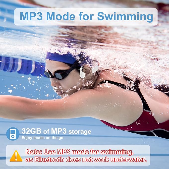 Swimming Headphones, IPX8 Waterproof Bone Conduction Headphones with Built-in MP3, Open Earphones Underwater Swim Earbuds with Bluetooth Sport Headsets for Swimming Pool Running Cycling-Beige