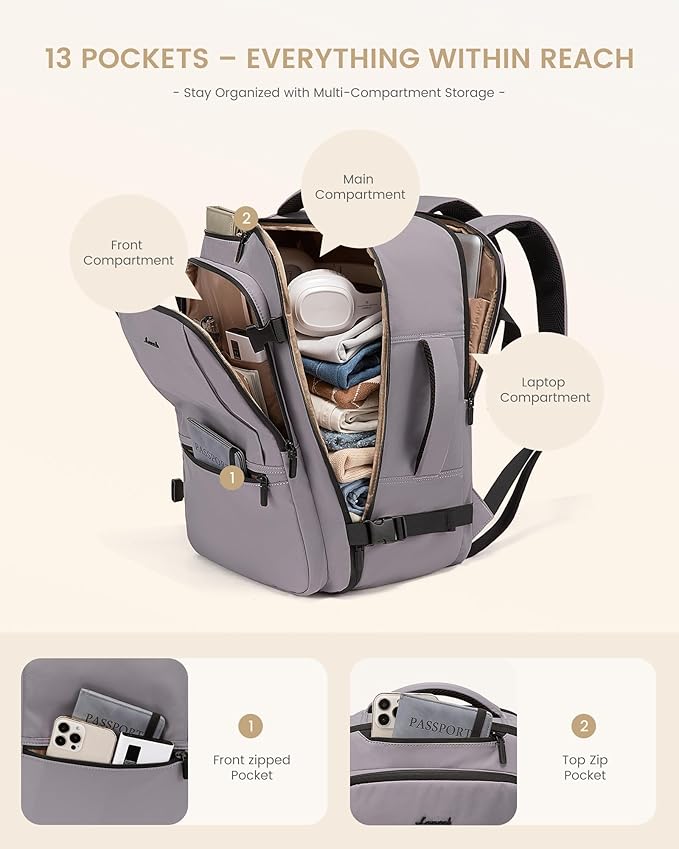 LOVEVOOK Travel Backpack for Women & Men, 50L Large Carry On Backpack Airline Approved, TSA Personal Item Weekender Bag, Water Resistant Laptop Backpacks with 3 Packing Cubes for Travel Essentials