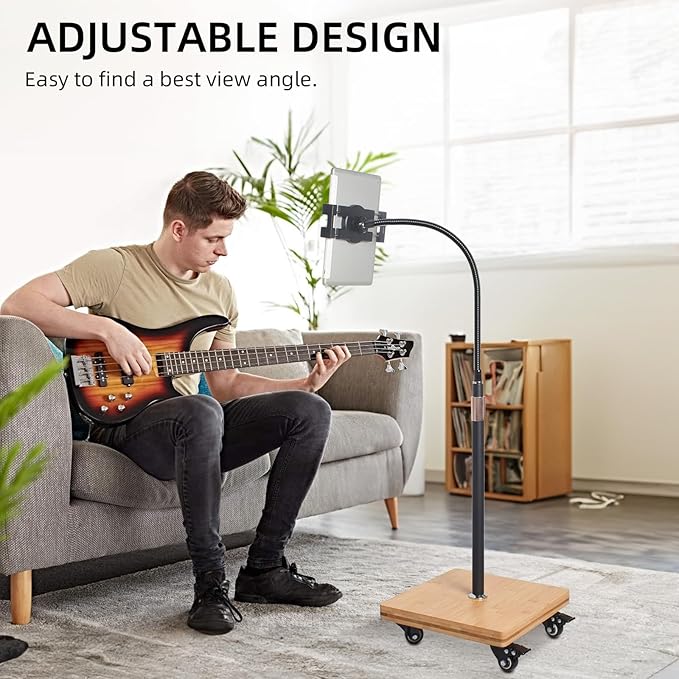 wishacc Tablet Floor Stand for Bed - Gooseneck Tablet Holder Mount with Adjustable Height and 4 Wheels, Compatible with iPad mini Air Pro 12.9/9.7, Galaxy Tab, Kindle, Cell Phones (4.7"-13")