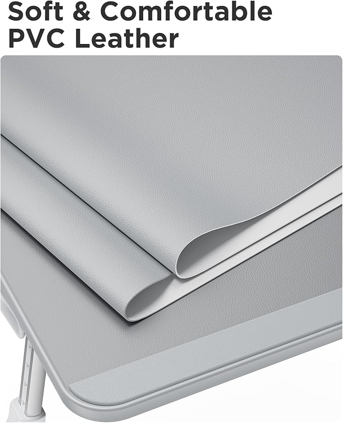 SAIJI Leather Lap Desk Laptop Bed Tray Table, Adjustable Laptop Stand for Bed, Portable Lightweight Standing Desk for Writing Eating Reading Couch Sofa Floor for Adults Kids (20.5"*11.8",Gray)