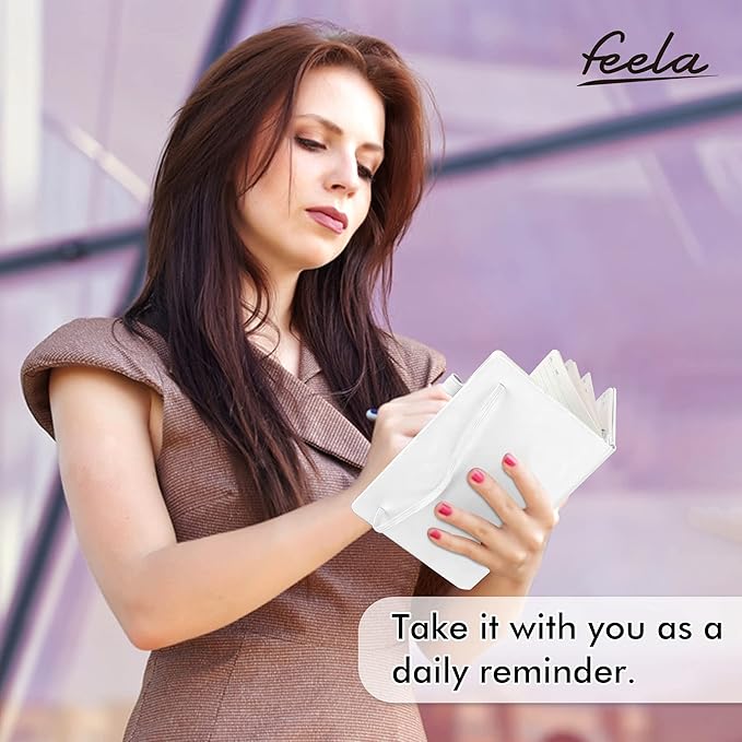 feela College Ruled Notebooks, 24 Pack Business Notebook Hardcover Lined Writing Journal with Pen Holder for Men Women Note Taking, with 24 Black Pens, 120 GSM, 5.1”x8.3”, A5, White