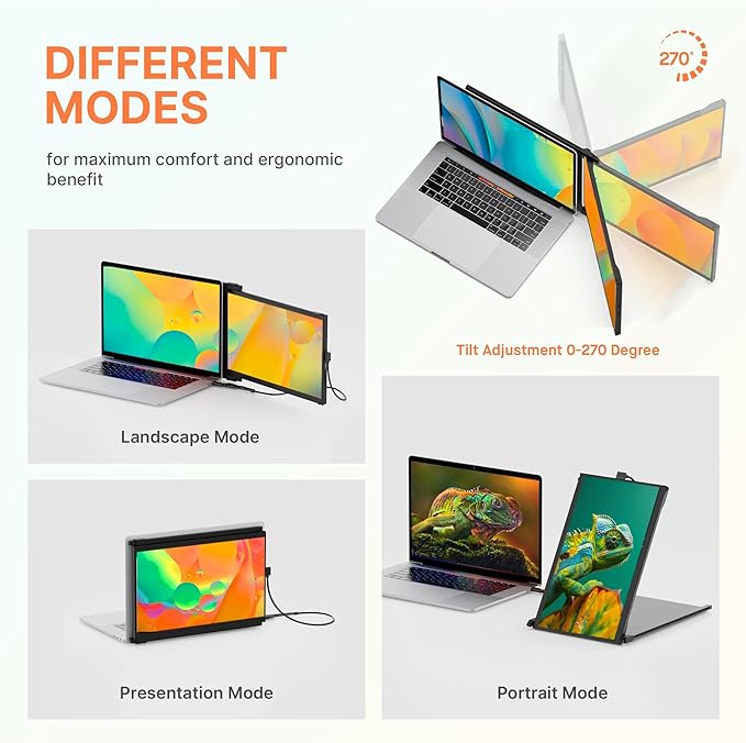 Mobile Pixels Duex Plus DS Portable Laptop Monitor, 13.3'' Laptop Screen Extender, Type-C/HDMI Plug and Play, Portable Monitor for 13'' to 14.5'' Laptop