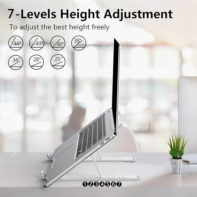 Laptop Stand for Desk, Adjustable Laptop Riser ABS+Silicone Foldable Portable Notebook Holder, Ventilated Cooling Notebook Mount Computer Stand for 10-15.6” Laptops,Tablets-White