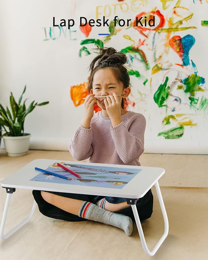 Folding Lap Desk, Ruxury Laptop Stand Bed Desk Table Tray, Breakfast Serving Tray, Portable & Lightweight Mini Table for Sofa Couch Floor - White