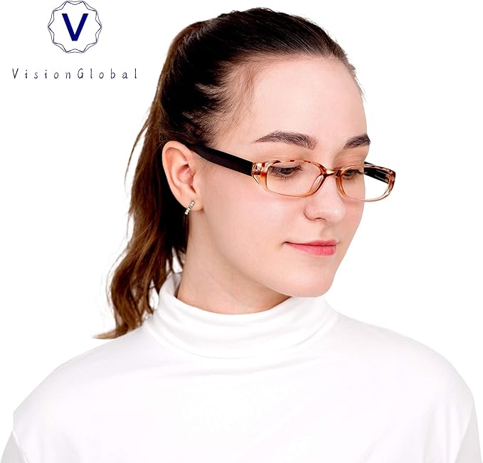 VisionGlobal 1 Pair Reading Glasses with Spring Hinge, Blue Light Blocking Glasses for Women/Men (Tortoise,+1.00 Magnification)