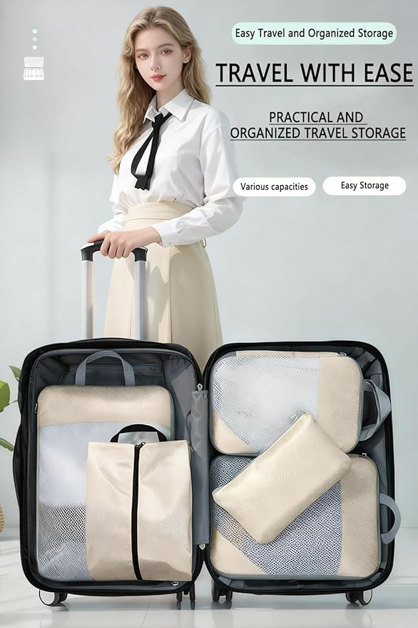 Compression Packing Cubes for Suitcases – 9 Set Travel Luggage Organiser Bags with Mesh Design, Waterproof Ultralight Packing Cubes for Backpack, Clothes & Home Storage (Gray)