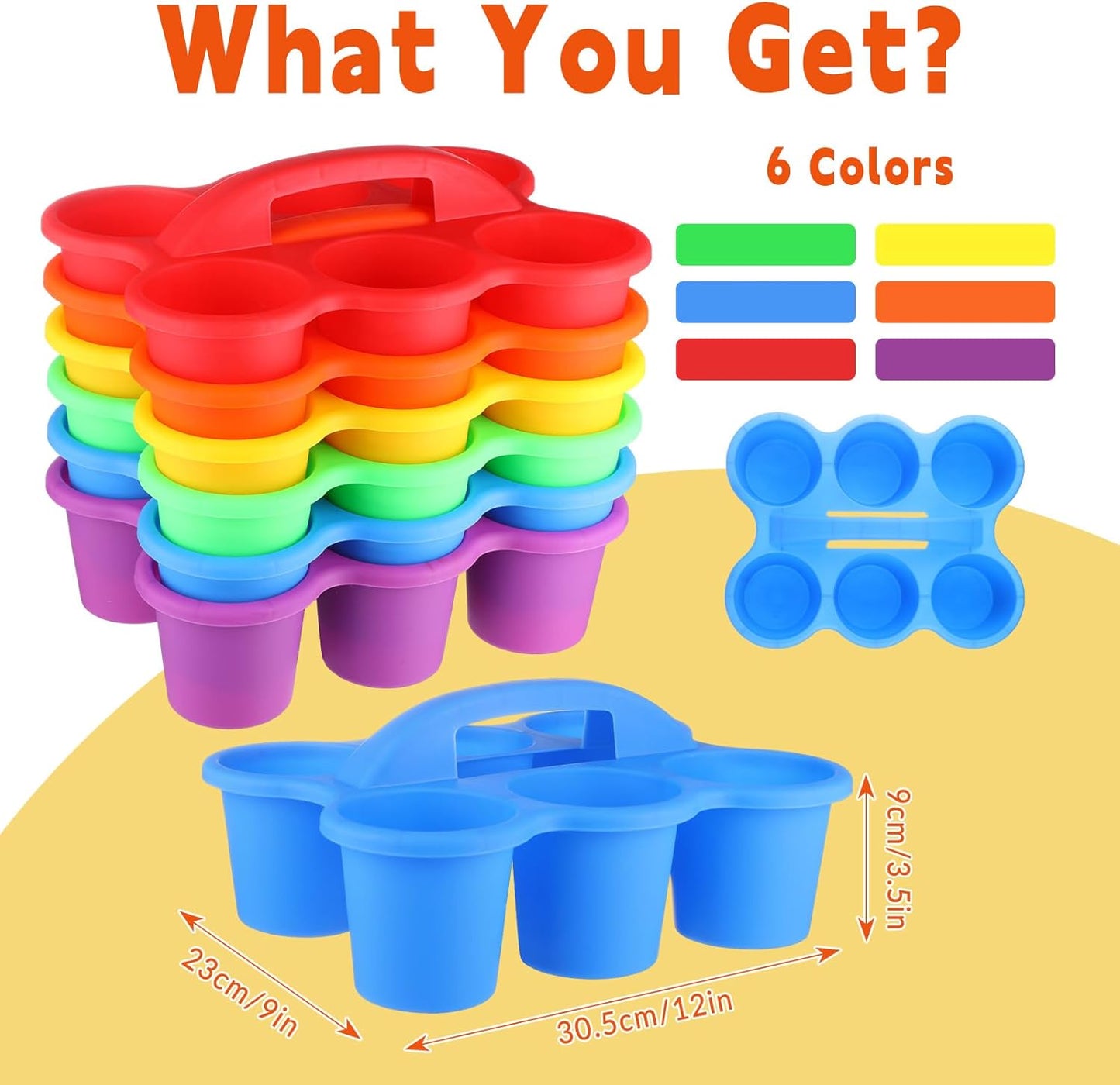 6 Pack Classroom Caddy Organizer with Handle Colorful Plastic Table Caddy Drink Cup Caddies Holder 12×9×3.5 Inches Storage School Supplies 6 Compartments for Table Crayon Pencil Cup Marker Craft