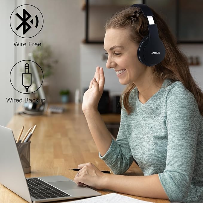JOMILIN B9 Wireless Headphones Over-Ear, 60 Hours Playtime Lightweight Folding Hi-fi Stereo Bass Bluetooth Headset with Mic, Volume Control Headphones for iPad/Travel/Tablet/PC (Black)