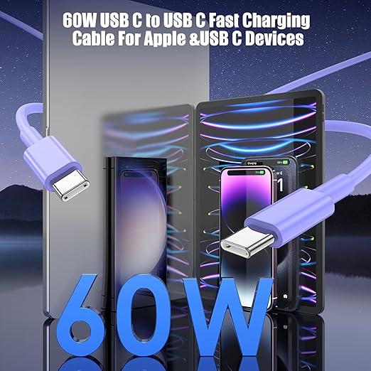 3-Pack Purple [3.3FT+6.6FT+10FT] 60W USB C to USB C Cable, Type C Fast Charging Cable for iPhone Air 17 16e 16 15 Pro Plus Pro Max，for Galaxy S25, for iPad Pro/Air/mini, for MacBook Pro/Air and More