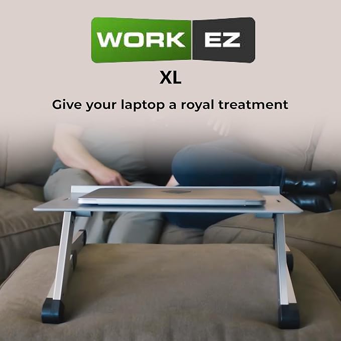 Uncaged Ergonomics WorkEZ Adjustable Laptop Stand for Desk, Laptop Stand Adjustable Height, Foldable Aluminum Cooling Computer Holder & Riser for Desk Bed, White, XL
