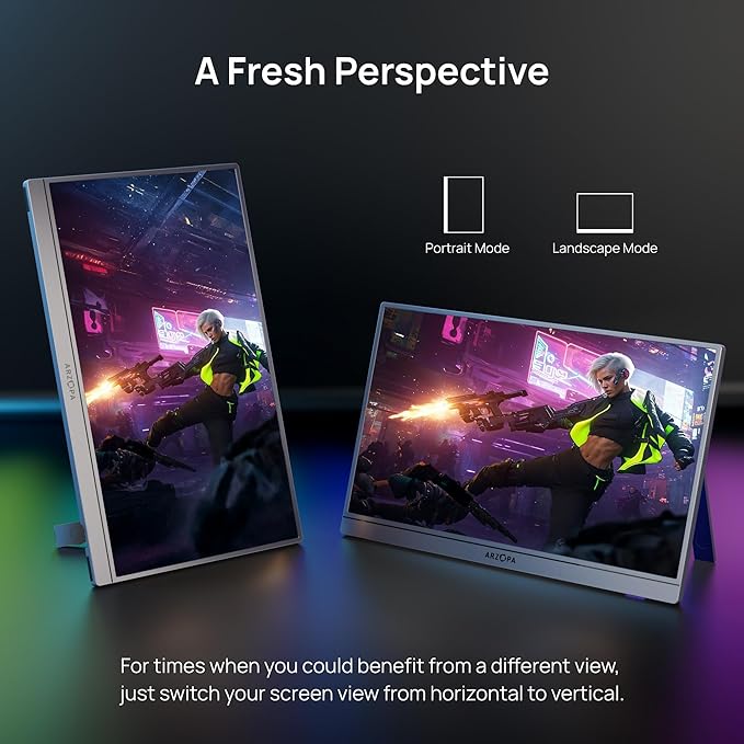 ARZOPA 16.1'' 180Hz 2.5K Portable Monitor, 2560x1440 QHD 107% sRGB Kickstand Portable Gaming Monitor with HDR, Ultra Slim, Eye Care, External Second Screen for Laptop, PC, PS5, Mac, Xbox-Z3FC