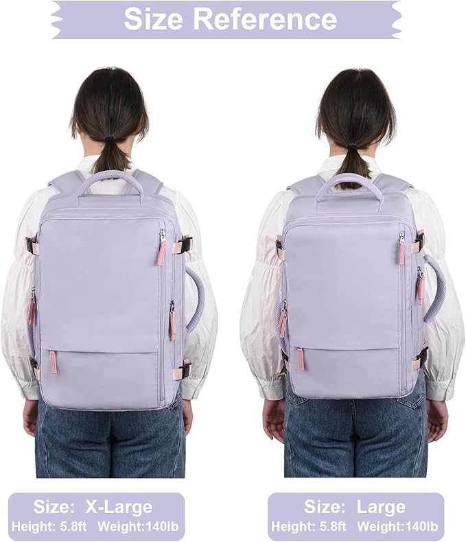 Hanples Large Travel Backpack for Women as Person Item Flight Approved, Waterproof 35L Carry On Backpack, 17 Inch Laptop Backpack for Business Bag with 2 Toiletry Bags (Gray Purple)