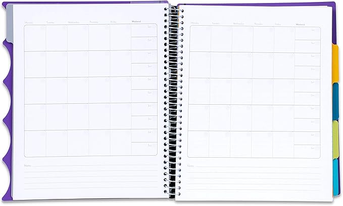 Mintra Office Durable PREMIUM Spiral Notebook, ((Purple, 5 Subject, 8.5in x 11in)), Fabric Covered Coils, No Snags, Removable Adjustable Pocket Dividers, Ruler, Organization, Customizable