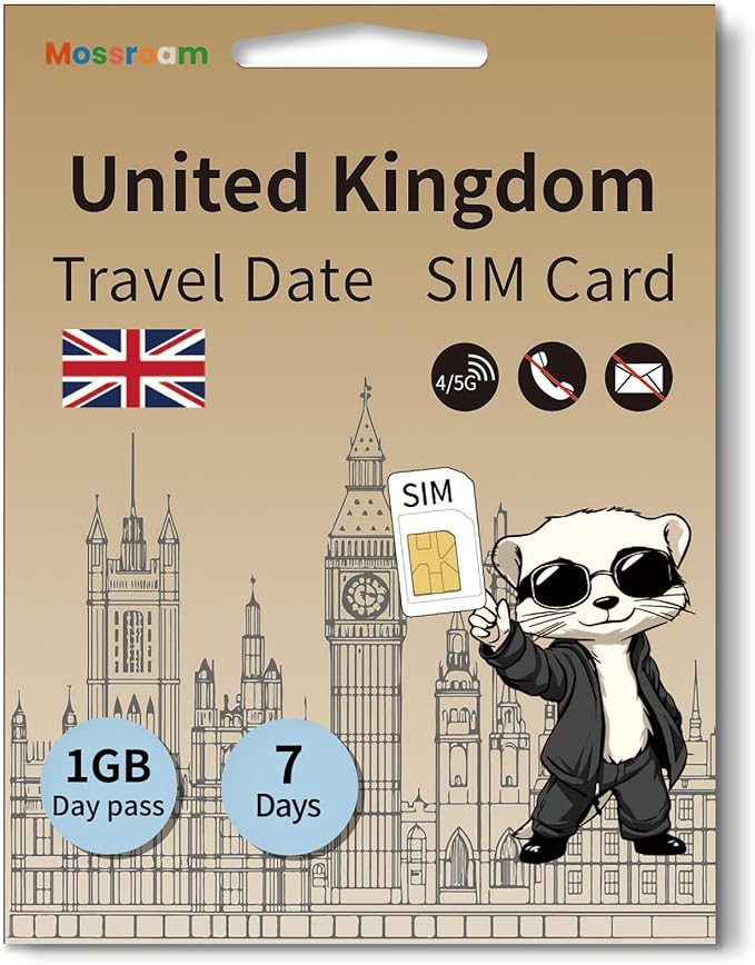 Great Britain（The UK） SIM Card – Prepaid Data Plans | 1GB Day Pass,7 Days | High-Speed 4/5G LTE | No Daily Restrictions | for Tourists & Business Travelers