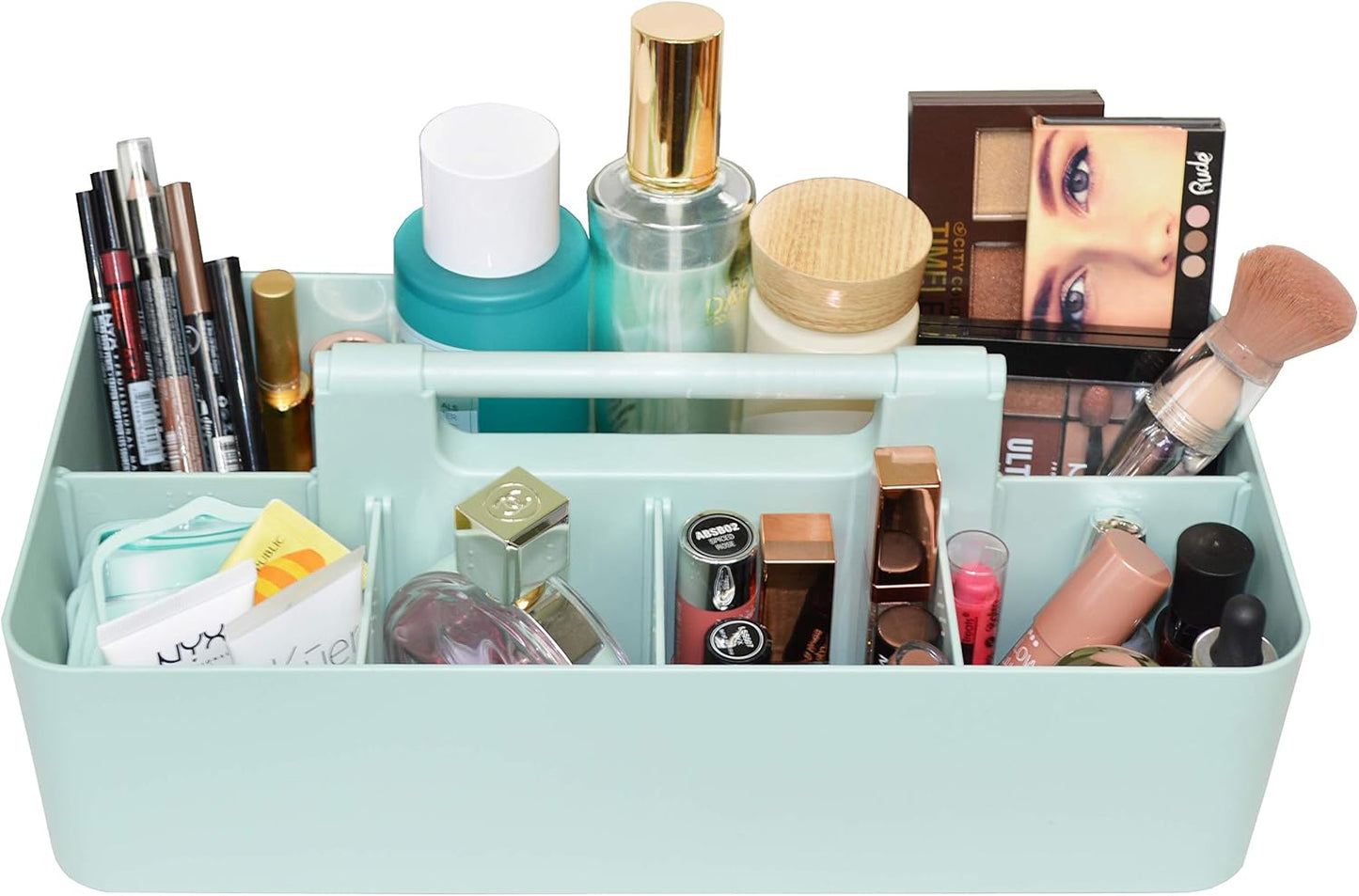 Portable Caddy Organizer - Stackable Plastic Caddy with Handle | Desk, Makeup, Dorm Caddy, Classroom Art Organizers (Made In Usa) (Mint/Pink/Royal Purple/Lavender)