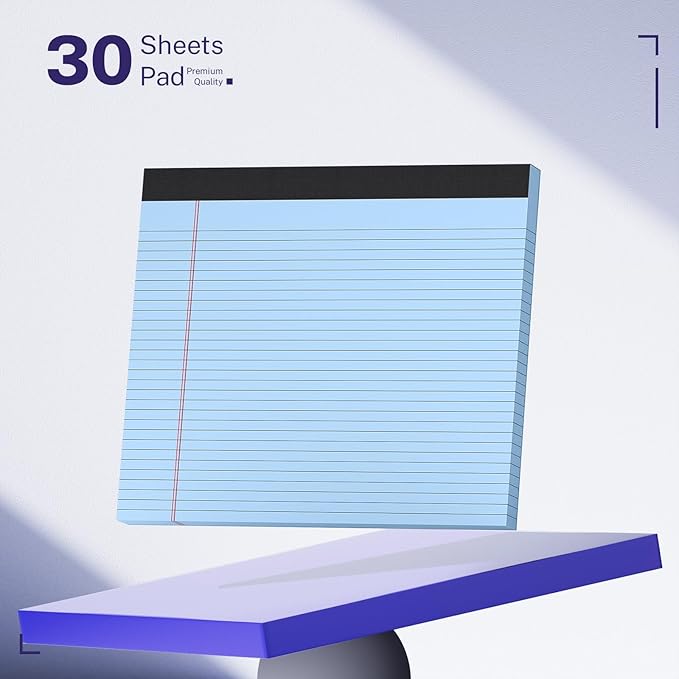 3 Pack Wide Legal Pads 11" x 9.5" (Landscape Format) Pink Blue Green College Ruled Note Pad Narrow Ruled 30 Sheets per Notepad Perforated Writing Paper with Thick Backboard Horizontal Pads of Paper